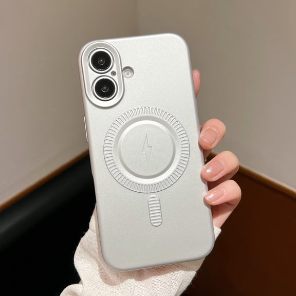 Metallic Phone Case for Apple iPhone 16 Plus, Compatible with Magsafe Wireless Charging Anti-Scratch Soft TPU Bumper Anti-Scratch Mangetic Case for Women Men, Silver