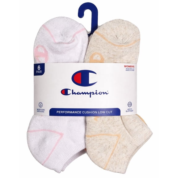 CHAMPION SOCKS WOMEN'S - LOW CUT - 263 WHITE SAND - SHOE SZ 5-9 PACK 6