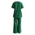 thumbnail image 4 of Purcolt Womens 2 Piece Pant Suit Dressy Casual Crew Neck Cut-out Short Sleeve Tops with Asymmetrical Hem Wide Leg Trousers Outfits for Business Work Office, 4 of 7