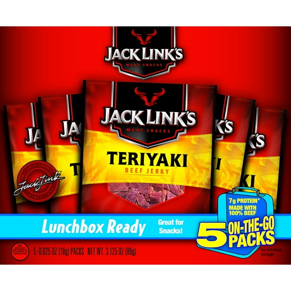 Jack Links 100% Beef Teriyaki Beef Jerky 0.625oz 5 Count Box