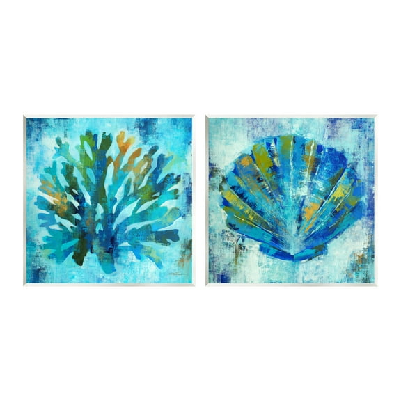 Stupell Industries Blue Sea Life Abstraction Animals & Insects Painting Unframed Art Print Wall Art, 12 x 12, Set of 2