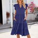 thumbnail image 2 of Vestido de Verano de Manga Corta para las Mujeres Moda Casual Cuello en V Vestido con Ruffles, Poliéster Ligero de Color Sólido para Fiestas, Bodas Y Diario, 2 of 8