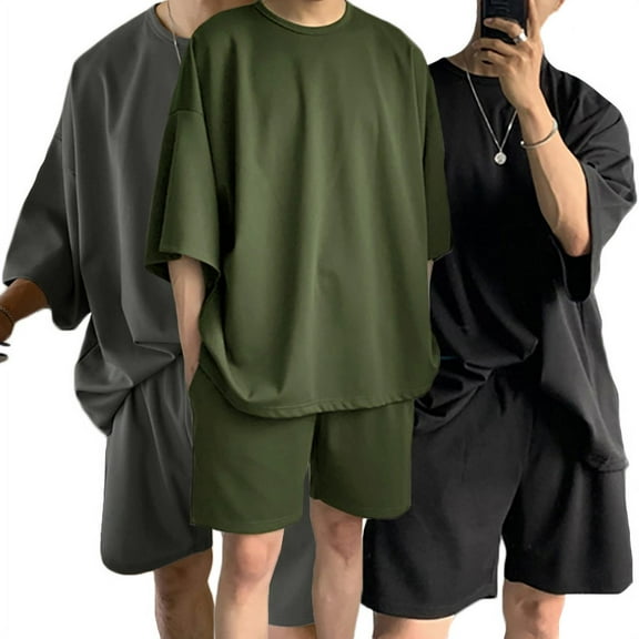 INCERUN Men's Solid Color Oversize Home Loungewear Sets Outdoor Summer Suits