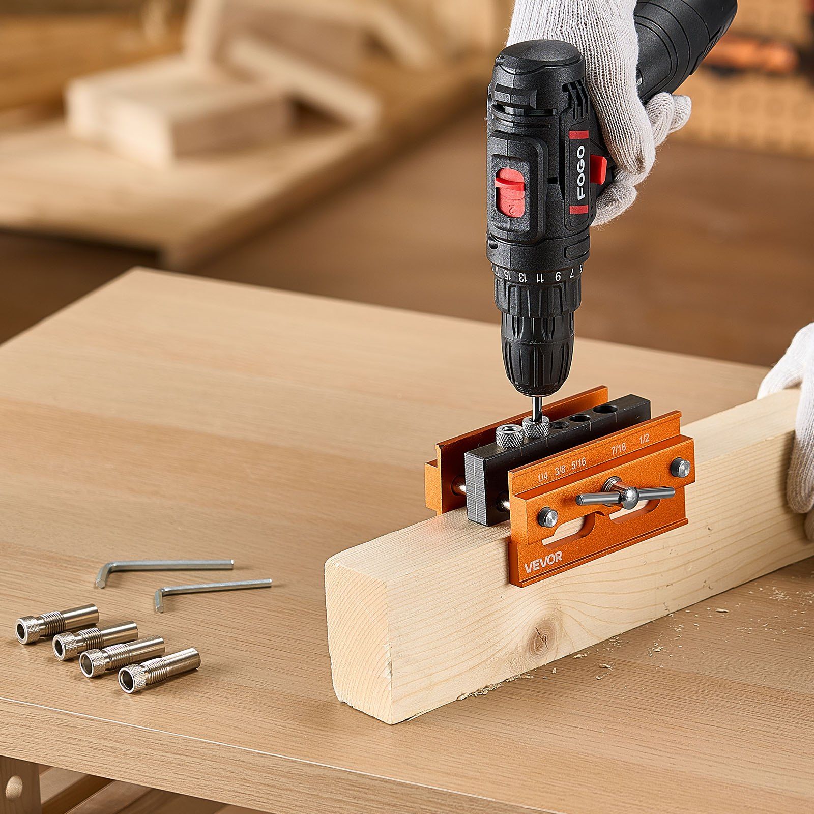Professional Self-Centering Dowel Jig | Adjustable Drill Guide for Woodworking Projects & Furniture Repair