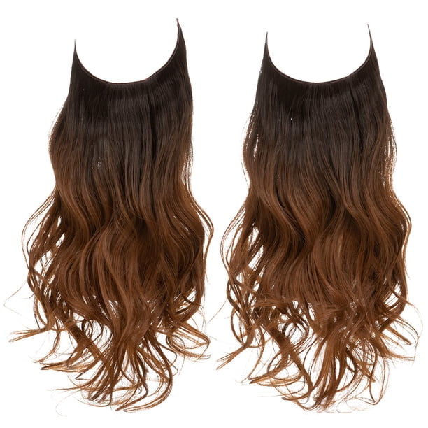 Nvzi Extensión de cabello invisible con hilo de pescar, fibra sintética larga ondulada y rizada, extensión de cabello ajustable estilo diadema, 18 pulgadas, degradado marrón, 1 pieza, estilo A