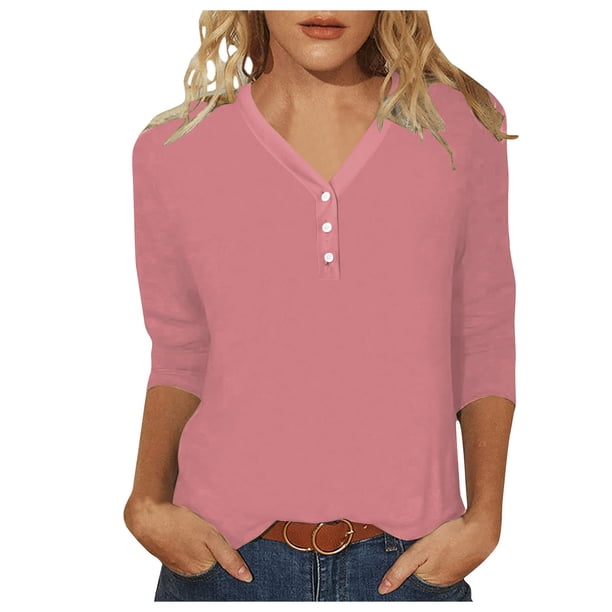 Blusa de manga 3/4 y cuello en V para mujer: estampado floral, poliéster, corte ajustado, prenda elegante informal para la oficina o una fiesta, combina con vaqueros o faldas.
