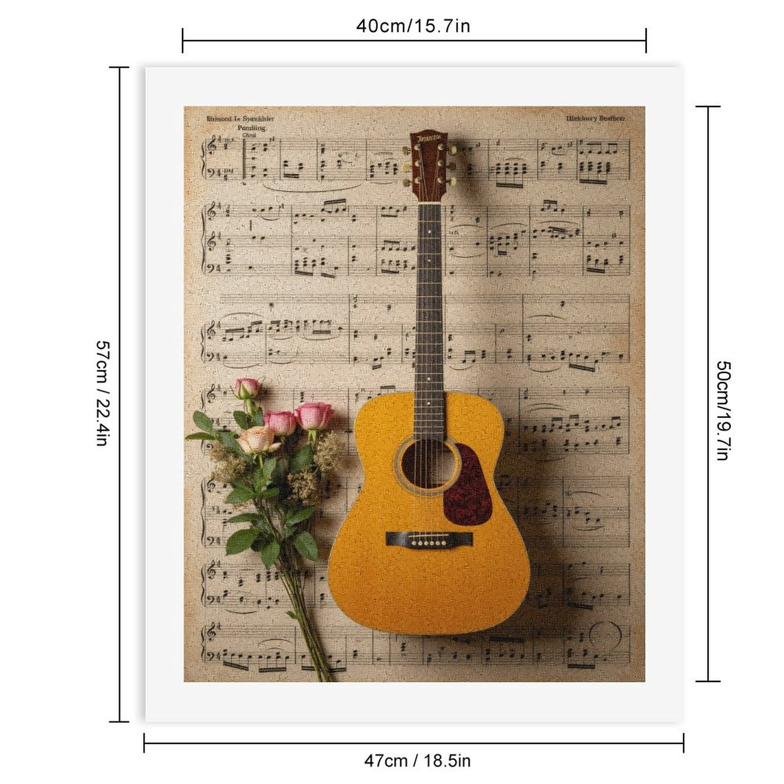 Paint By Numbers Kit for Adults Beginner - DIY Guitar Roses Musical Sheet Art Canvas Painting Kits for Adults, Frameless Paint By Number for Adults for Home Wall Decor 16x20 Inch