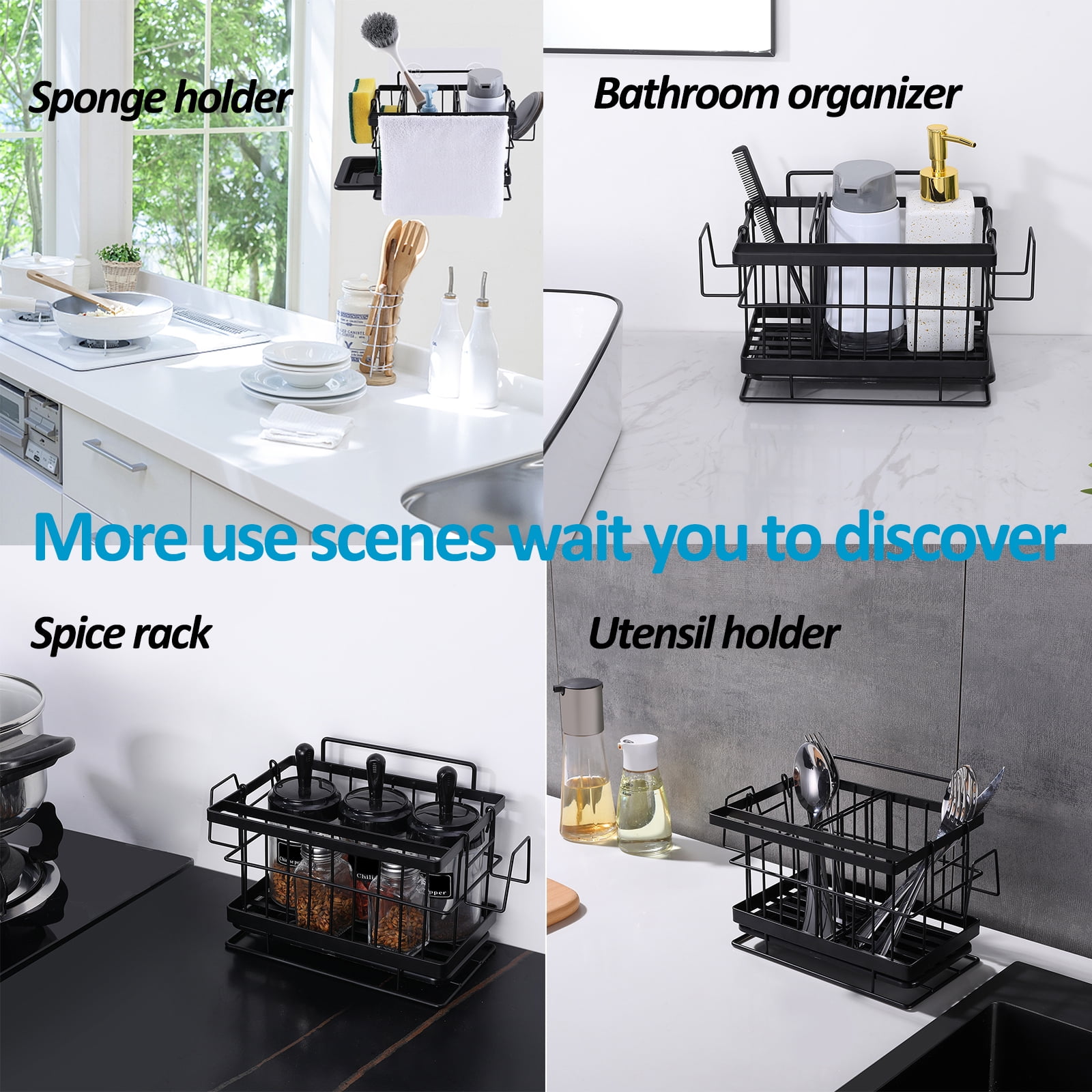 Kitchen Sink Caddy, Sponge Holder for Kitchen Sink, Stainless Steel Sink  Organizer for Soap Bottles, adhesive Brushes, Dishes Towels and Rags, Grid  for DIY Your Kitchen Cleaning Accesories, Silver 