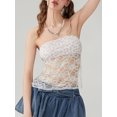 thumbnail image 3 of Suagox Women Tube Tops Floral Print Lace Mesh Sheer Boat Neck Strapless Tops Summer Backless Bandeau Shirts, 3 of 10