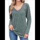 thumbnail image 1 of Camisetas de Larga para Mujer, Cuello en V, Suaves, Básicas, Holgadas, Informales, Moda de Otoño. Verde L, 1 of 10
