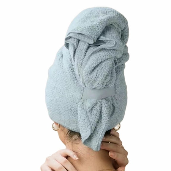 Hair Towel Hat Absorbing Large Wrap with Elastic Strap Fast Drying Anti Frizz Solid Color Towel Wrap, Bath Towel