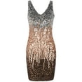 thumbnail image 2 of PrettyGuide Sleeveless Women's Vintage Sequin Dress V Neck Bodycon Mini Fit and Pencil Glitter Party Clubwear Silver & Rose Gold & Coffee(beige lining), 2 of 6