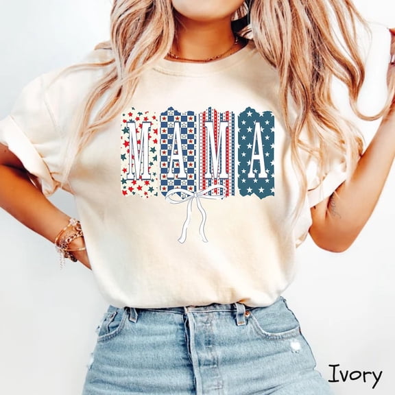American Mama Shirt, Cute 4th of July Tee, Red White and Blue Bow Shirt, Patriotic USA Mom T-Shirt, Independence Day Top