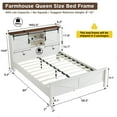 thumbnail image 4 of OKD Modern Farmhouse Queen Platform Bed with Bookcase Headboard and Charging Station, Antique White, 4 of 7