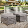 thumbnail image 5 of Gymojoy Brown Wicker 2-Piece Outdoor Ottoman Steel Frame Patio Footstools with Gray Cushion, 5 of 6