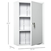 kleankin Steel Wall Mount Medicine Cabinet 3 Tier Emergency Box for Bathroom Kitchen, Lockable with 2 Keys, White