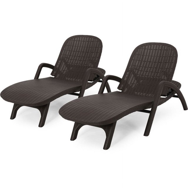 Noble House Chaises Longues en Faux Osier pour Extérieur (Ensemble de 2) Brun Foncé