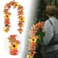 thumbnail image 2 of 5.9ft(180cm) Thanksgiving Beaded Fall Hanging Decor - Festive Autumn Vine With Sunflowers & Maple Leaves, Ideal For Centerpiece Wall Window Mantle Party Event, 2 of 6