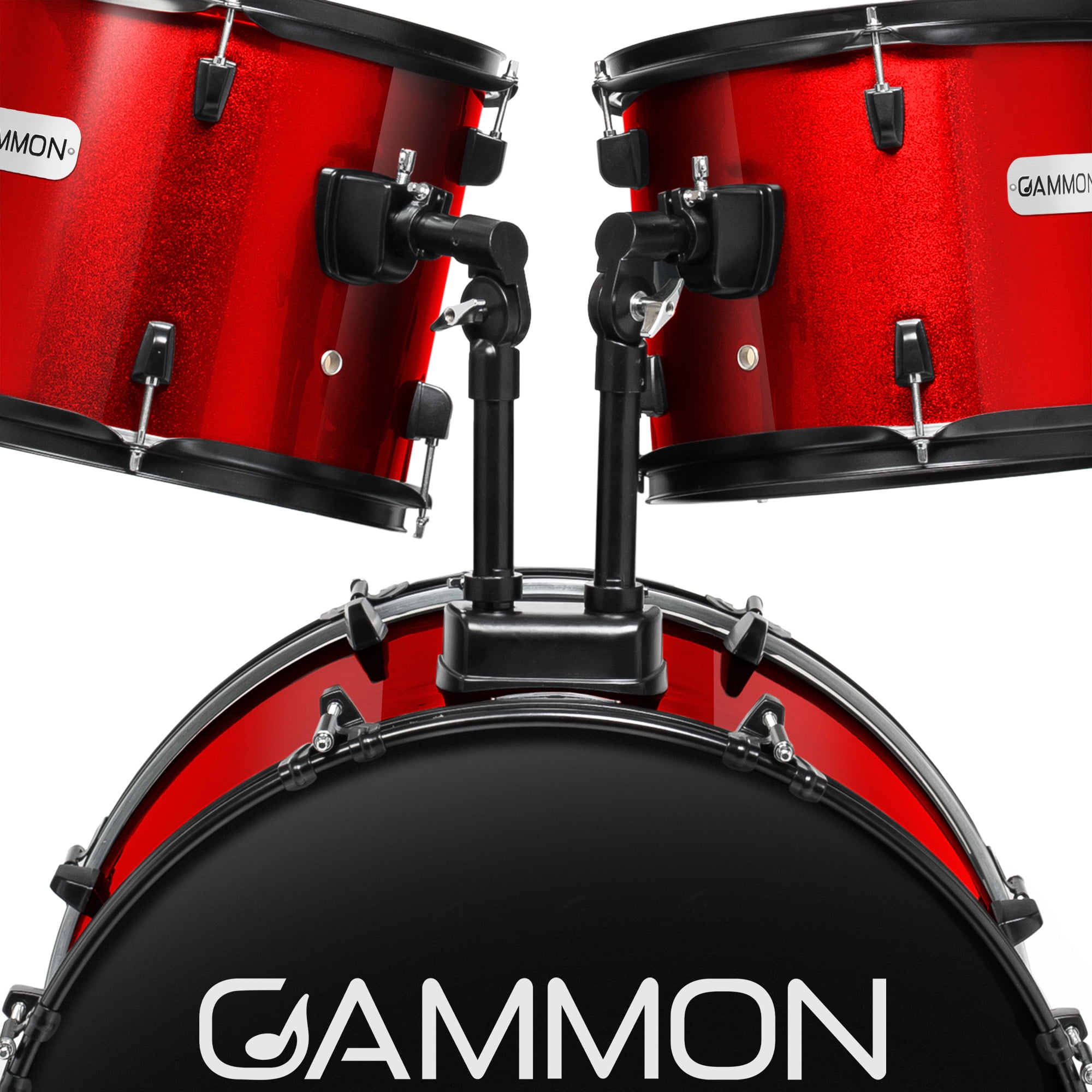 Gammon Percussion 5pc Adult Drum Set - Full Size Beginner Kit w/ Stool & Stands - Red