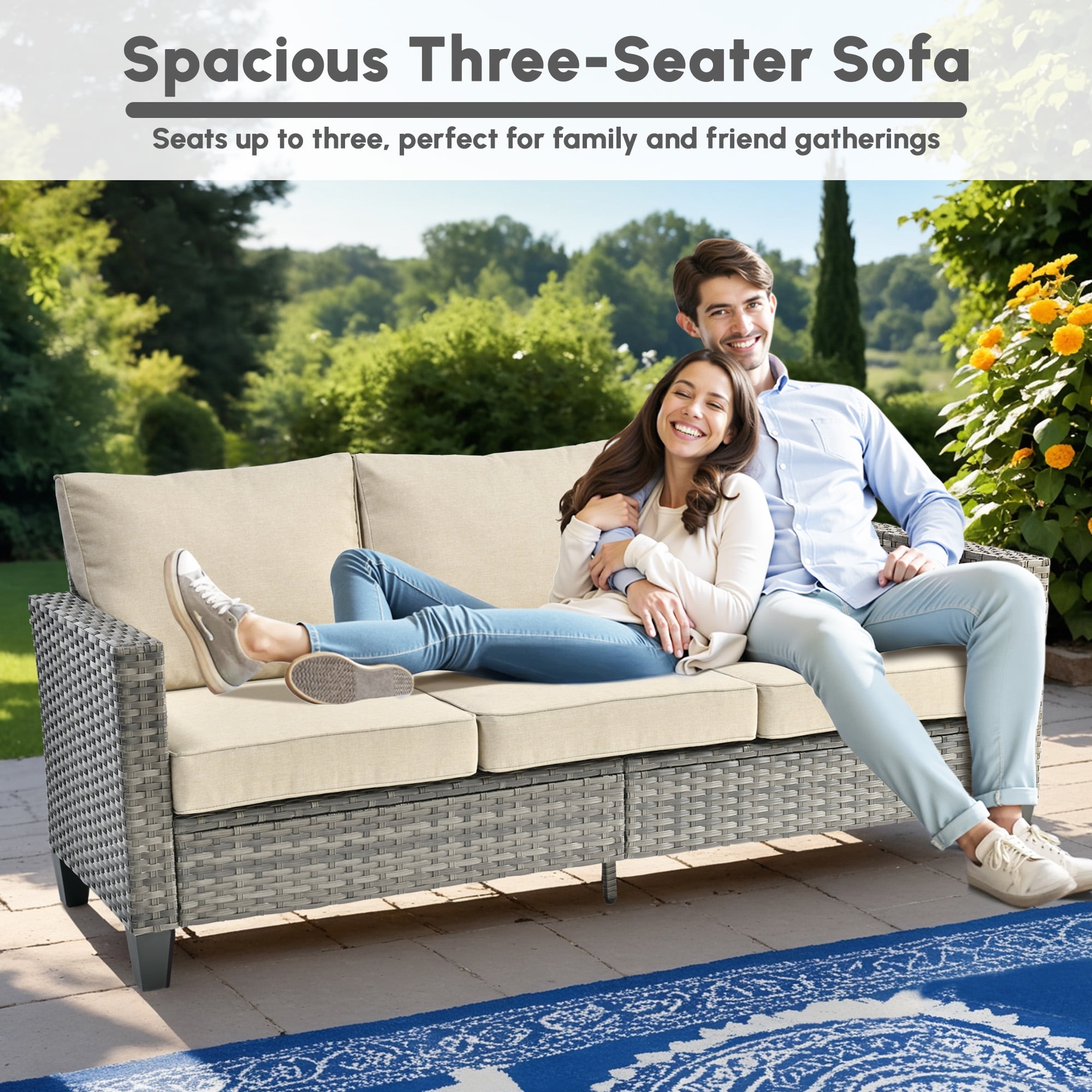 Ovios 4 Pieces Outdoor Patio Furniture Set with Lighted Coffee Table All-Weather Wicker Rattan Conversation Sofa Set, Gray