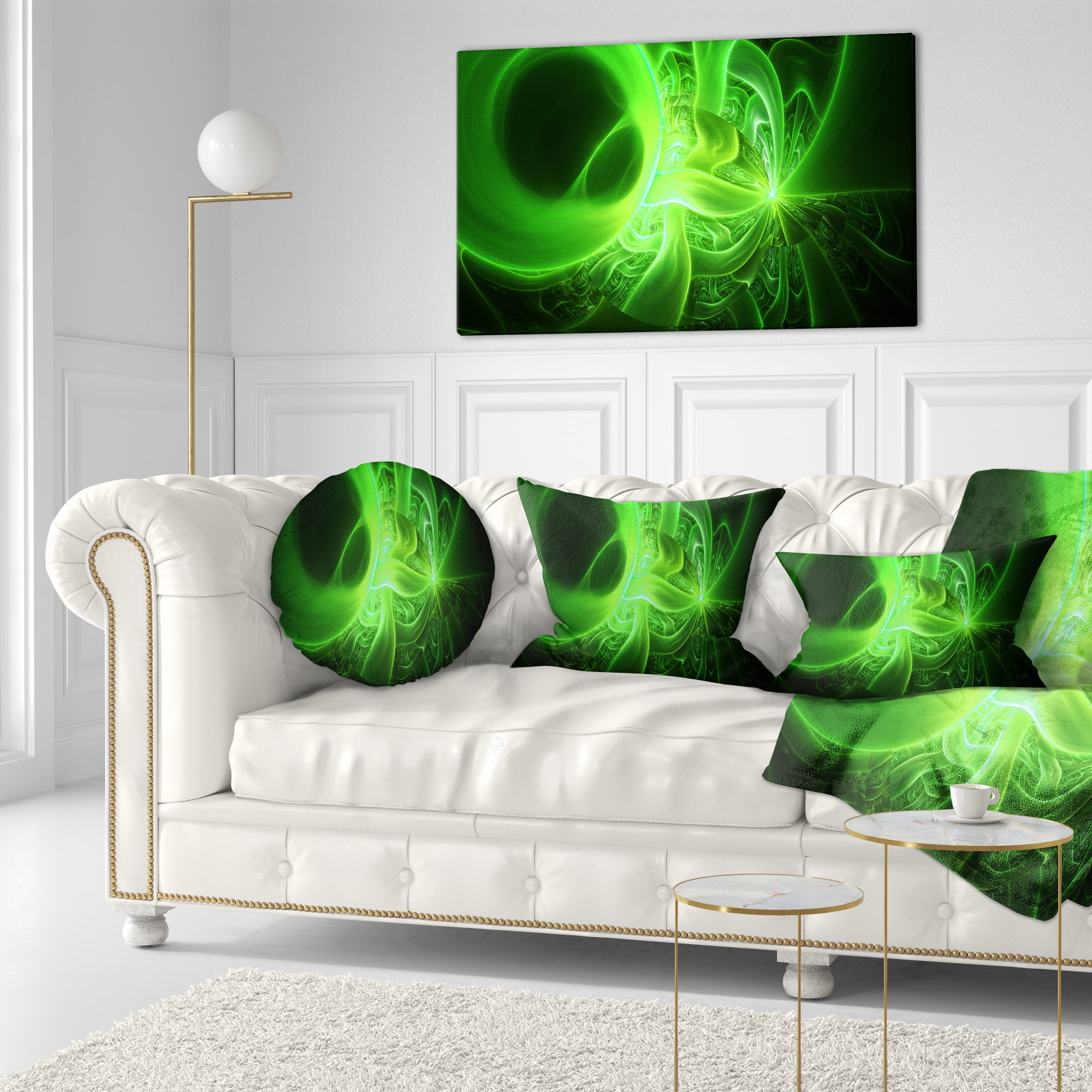 Designart Bright Green Designs on Black - Abstract Throw Pillow - 12x20