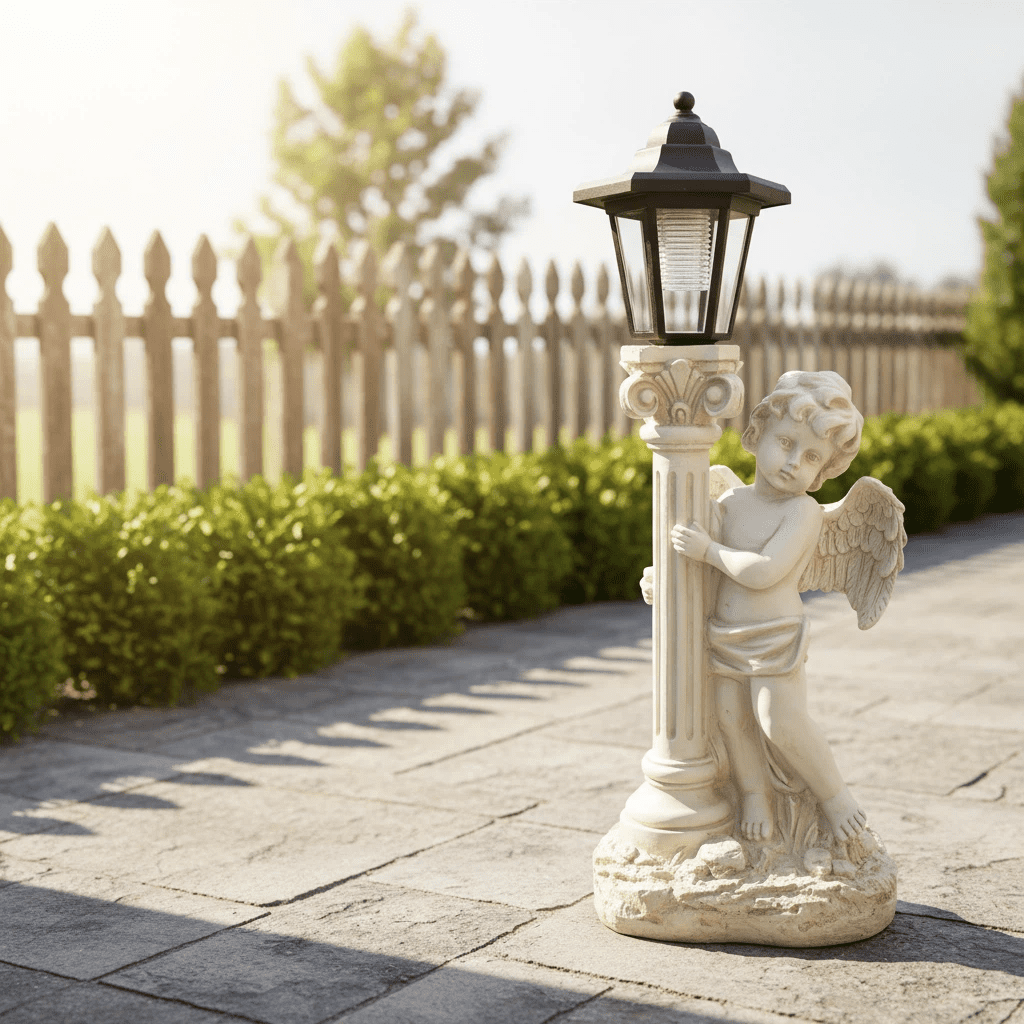 1PC Solar Powered Angel Sculpture, Roman Pillar Angel Garden Sculpture, Indoor And Outdoor Solar Street Lamp Garden Landscape Decoration (Right)