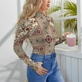 Long Sleeve Bodysuit for Women Fashion Tatreez1 Turtle Neck Body