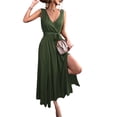thumbnail image 3 of Txlixc Vestido de mujer de color sólido sin mangas, cuello en V profundo, cruzado, vestido de piernas altas Txlixc  moda, 3 of 7