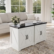 Antique White 24 Farmhouse End Table with Charging Station | Rustic Sofa Side Table with Sliding Barn Door & Shelf | for Living Room, Bedroom