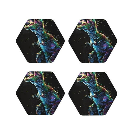 

Fuzoiu colorful flames dinosaur Print Leather Coasters Set Drink Coasters Set of 4 for Tabletop Protection Durable PVC Coasters Home Décor and Housewarming Gift-Hexagon