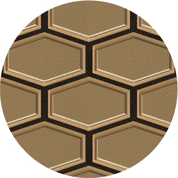 Ahgly Company Machine Washable Indoor Round Transitional Caramel Brown Area Rugs, 3' Round