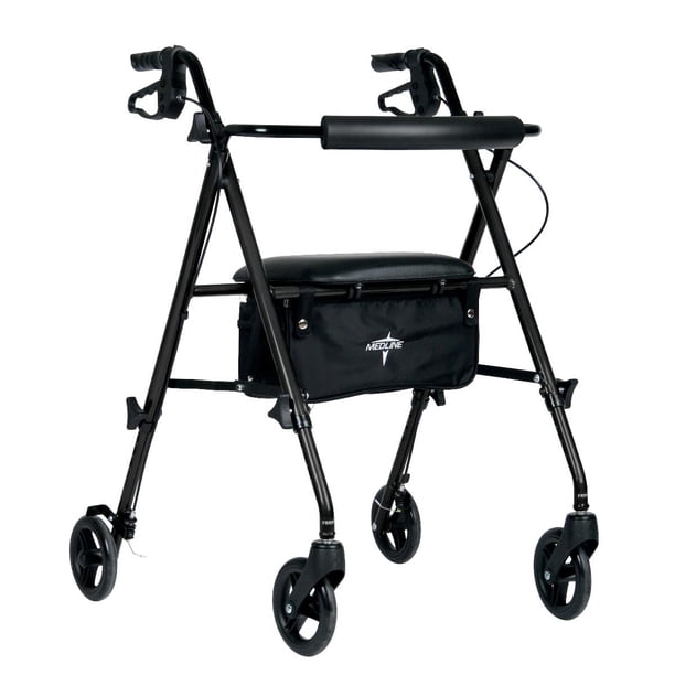 Andador con ruedas de aluminio Medline Superlight, negro: andador de movilidad ultraligero, plegable y duradero