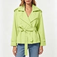 thumbnail image 4 of Women's Short Lapel Trench Jackets - Belted Waist Button Long Sleeve Coat Tops - Lightweight Windbreaker with Pockets, 4 of 7