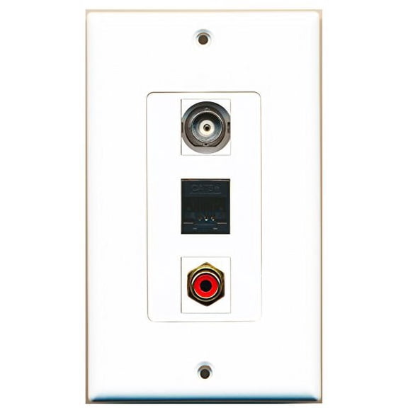RiteAV - 1 Port RCA Red and 1 Port BNC and 1 Port Cat5e Ethernet Black Wall Plate Decorative