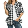 thumbnail image 4 of larppty Womens Casual Cuffed Long Sleeve Boyfriend Button Down Plaid Flannel Shirt Tops (Black, XXL), 4 of 7