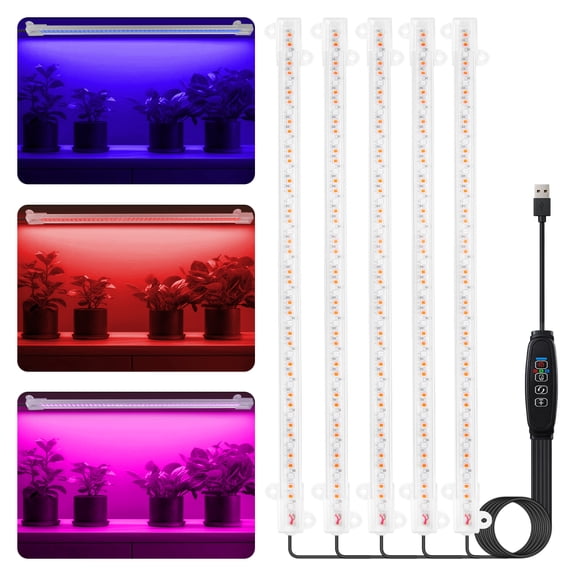 Plant Grow Light 5 Head, 6000K Red Blue Spectrum Grow Lamp for Indoor Plants with 3/9/12H Timer & 10 Dimmable Levels, 13 inch LED Grow Light Strips Plant Light for Green House Hydroponics Succulent