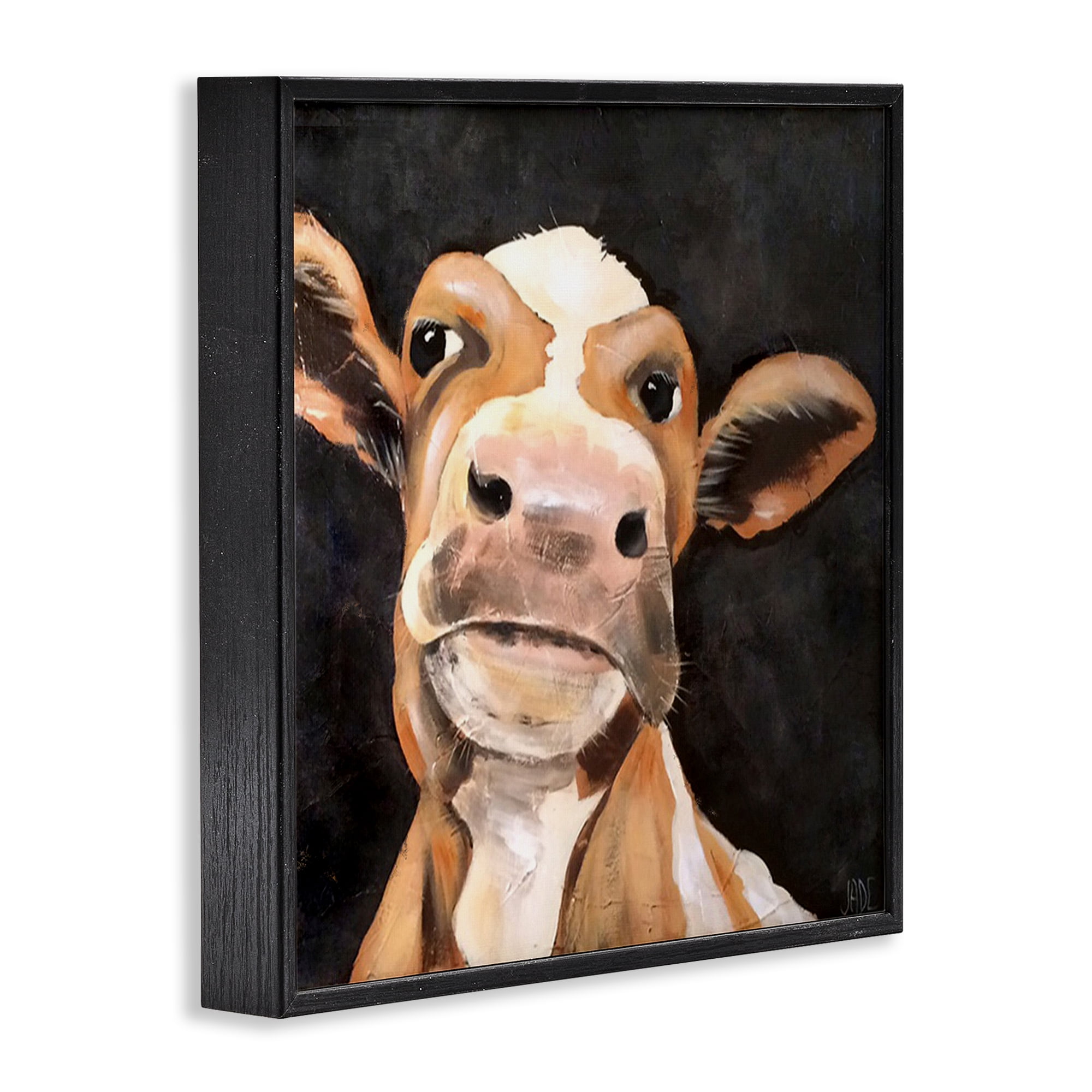 Stupell Industries Country Cow on Black Animals & Insects Painting Black Framed Art Print Wall Art, 17 x 17