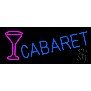 Cabaret With Wine Glass LED Neon Sign 10" Tall x 24" Wide - inches Black Square Cut Acrylic Backing, with Dimmer - Premium built indoor Sign for Strip Club, Dance club, Décor, Bar.