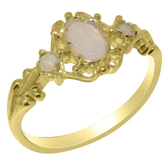 LBG British Made 14k Yellow Gold Natural Opal Womens Anniversary Ring - 33 size options - Size 10