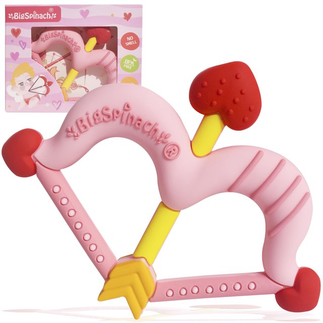 Teether BIGSPINACH Cupido Lazo de silicona con forma de corazón, color rosa bebé