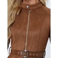 thumbnail image 5 of INSPIRE CHIC Women's Faux Suede Dress Stand Collar Zip Up Belted Vintage Dresses XL Dark Brown, 5 of 6