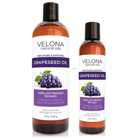 Velona Grapeseed Oil - 24 oz | 100% Pure and Natural Carrier Oil | Refined  Cold pressed | Cooking  Skin  Face  Body  Hair Care