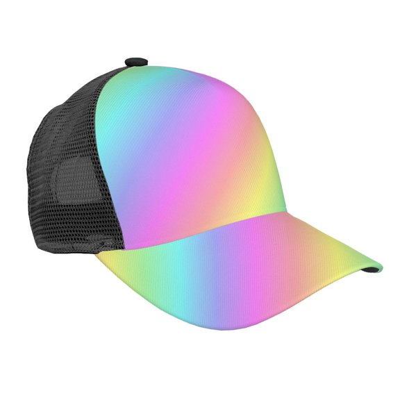 Men Women Rainbow Stripe Adjustable Trucker Hat Lightweight Mesh Back Baseball Cap One Size