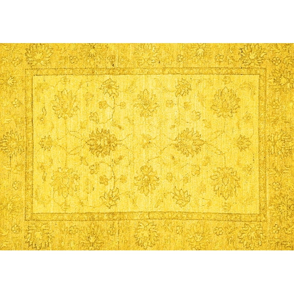 Ahgly Company Machine Washable Indoor Rectangle Oriental Yellow Traditional Area Rugs, 7' x 10'