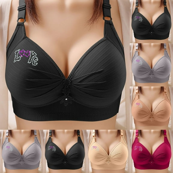 SROBPTY Womens Bras Plus Size Printing Gathered Together Underwear Daily Bra No Rims