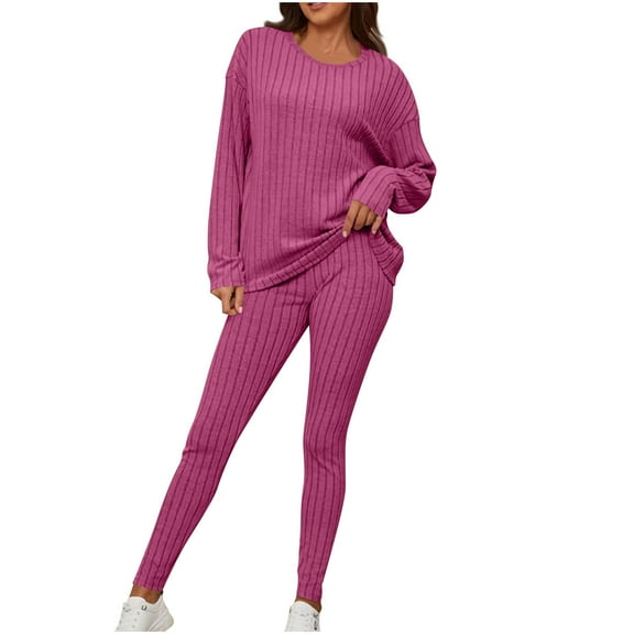 Plebaso Womens Sweatsuits Two Piece Long Sleeve Knit Tops and Leggings Lounge Suit Ladies Sportswear