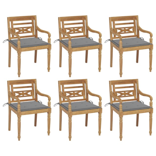 vidaXL Chaises Batavia avec Coussins 6 Pcs Bois de Teck Massif