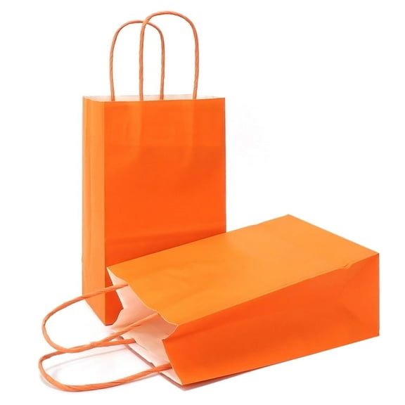 AZOWA Orange Gift Bags Mini Small Kraft Paper Bags with Handles (4.7 x 2.4 x 6 in, Orange, 25 Pcs)
