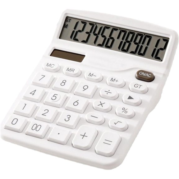 Niulife Office Desk Calculator with Solar Power, 12 Digits Large LED Display, Calculators Desktop with Big Buttons, White Office Home School Supplies
