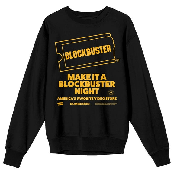 Blockbuster Make It a Blockbuster Night Adult Black Crew Neck Sweatshirt -Medium